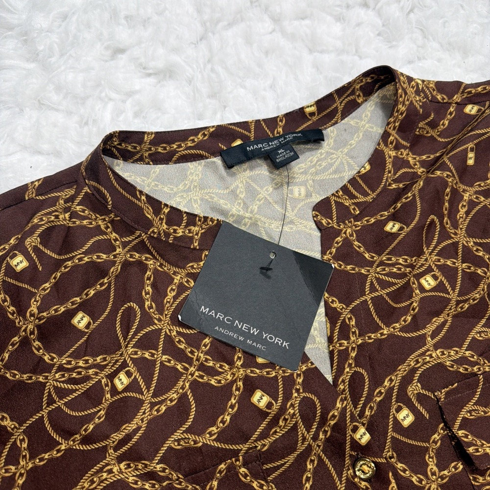 NEW Marc New York Women's‎ Abstract Artsy Golden  Office Casual Blouse Brown XL